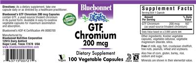 Photo of the Bluebonnet GTF Chromium 200 mcg label
