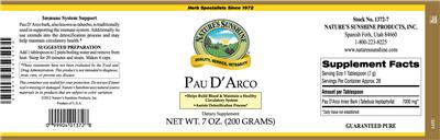 Photo of the Nature's Sunshine Pau D' Arco label