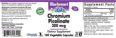 Photo of the Bluebonnet Chromium Picolinate 200 mcg label