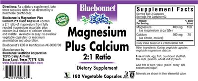 Photo of the Bluebonnet Magnesium Plus Calcium 2:1 Ratio label