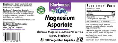 Photo of the Bluebonnet Magnesium Aspartate label