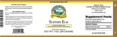 Photo of the Nature's Sunshine Slippery Elm label