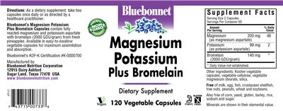 Photo of the Bluebonnet Magnesium Potassium Plus Bromelain label