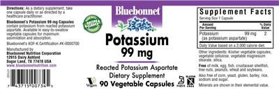 Photo of the Bluebonnet Potassium 99 mg label