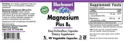 Photo of the Bluebonnet Magnesium Plus B6 label