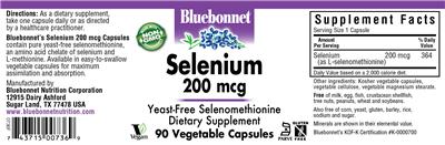 Photo of the Bluebonnet Selenium 200 mcg label