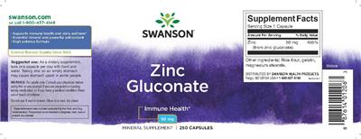 Photo of the Swanson Zinc Gluconate 50 mg label