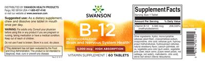 Photo of the Swanson B-12 5,000 mcg label