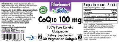 Photo of the Bluebonnet CoQ10 100 mg label