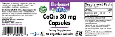 Photo of the Bluebonnet CoQ10 30 mg Capsules label