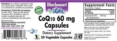 Photo of the Bluebonnet CoQ10 60 mg Capsules label