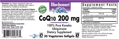 Photo of the Bluebonnet CoQ10 200 mg label