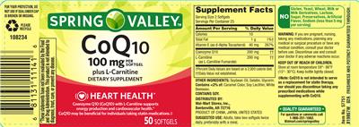 Photo of the Spring Valley CoQ10 100 mg Plus L-Carnitine label