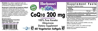 Photo of the Bluebonnet CoQ10 200 mg label