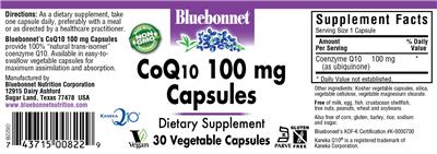Photo of the Bluebonnet CoQ10 100 mg Capsules label