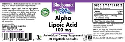 Photo of the Bluebonnet Alpha Lipoic Acid 100 mg label