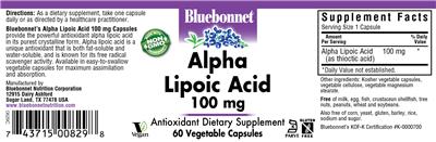 Photo of the Bluebonnet Alpha Lipoic Acid 100 mg label