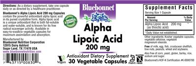 Photo of the Bluebonnet Alpha Lipoic Acid 200 mg label