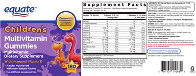 Photo of the Equate Children's Multivitamin Gummies label
