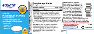 Photo of the Equate Laxative Magnesium 500 mg label