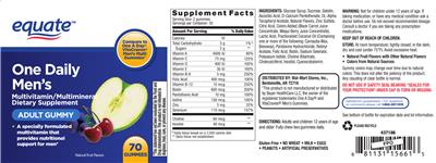 Photo of the Equate Daily Men's Adult Gummy label