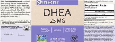 Photo of the MRM DHEA 25 mg label