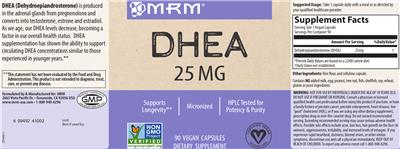 Photo of the MRM DHEA 25 mg label