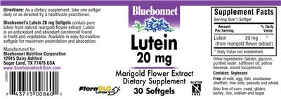 Photo of the Bluebonnet Lutein 20 mg label