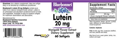 Photo of the Bluebonnet Lutein 20 mg label