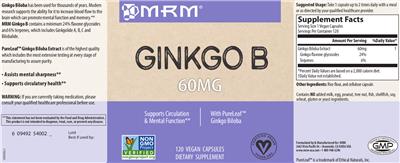 Photo of the MRM Ginkgo B 60 mg label