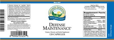 Photo of the Nature's Sunshine Defense Maintenance label