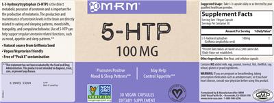 Photo of the MRM 5-HTP 100 mg label