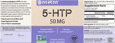 Photo of the MRM 5-HTP 50 mg label