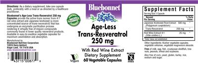 Photo of the Bluebonnet Age-Less Trans-Resveratrol 250 mg label