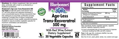 Photo of the Bluebonnet Age-Less Trans-Resveratrol 500 mg label