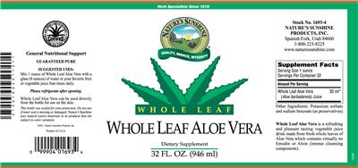 Photo of the Nature's Sunshine Whole Leaf Aloe Vera label