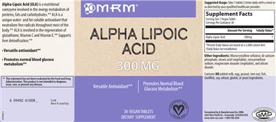 Photo of the MRM Alpha Lipoic Acid 300 mg label