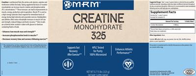 Photo of the MRM Creatine Monohydrate 325 label