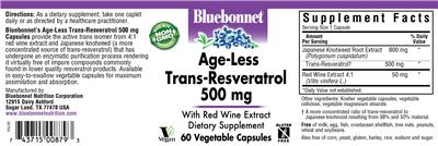 Photo of the Bluebonnet Age-Less Trans-Resveratrol 500 mg label