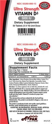 Photo of the AvPak Ultra Strength Vitamin D3 5000 IU label