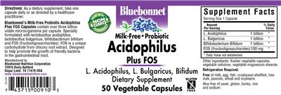 Photo of the Bluebonnet Milk-Free Probiotic Acidophilus Plus FOS label