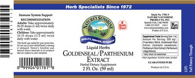 Photo of the Nature's Sunshine Goldenseal/Parthenium Extract label
