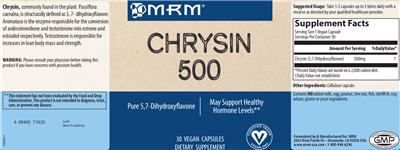 Photo of the MRM Chrysin 500 label