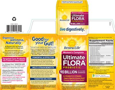 Photo of the Renew Life Women's Complete Ultimate Flora Probiotic 90 Billion label