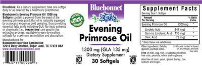Photo of the Bluebonnet Evening Primrose Oil 1300 mg label