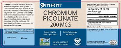Photo of the MRM Chromium Picolinate 200 mcg label