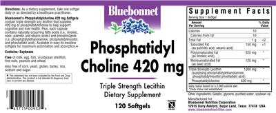 Photo of the Bluebonnet Phosphatidyl Choline 420 mg label