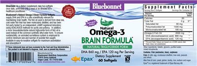 Photo of the Bluebonnet Natural Omega-3 Brain Formula label