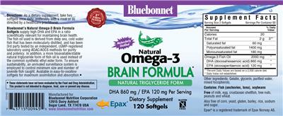 Photo of the Bluebonnet Natural Omega-3 Brain Formula label