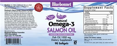 Photo of the Bluebonnet Natural Omega-3 Salmon Oil label
